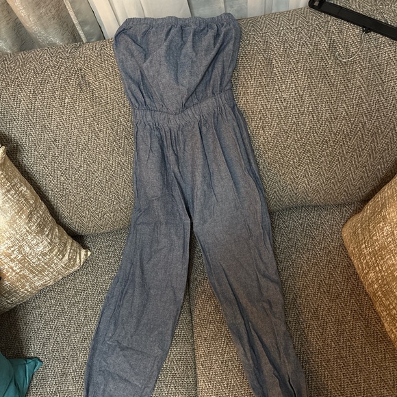 American Apparel Denim Blue Strapless Jumpsuit - Picture 1 of 2